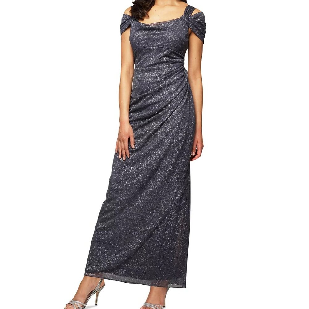 Alex Evenings Cold-Shoulder Draped Metallic Gown